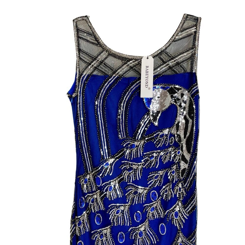Babeyond Flapper Dress Peacock Sequin Fringe 1920s Gatsby S NWT - Picture 3 of 11